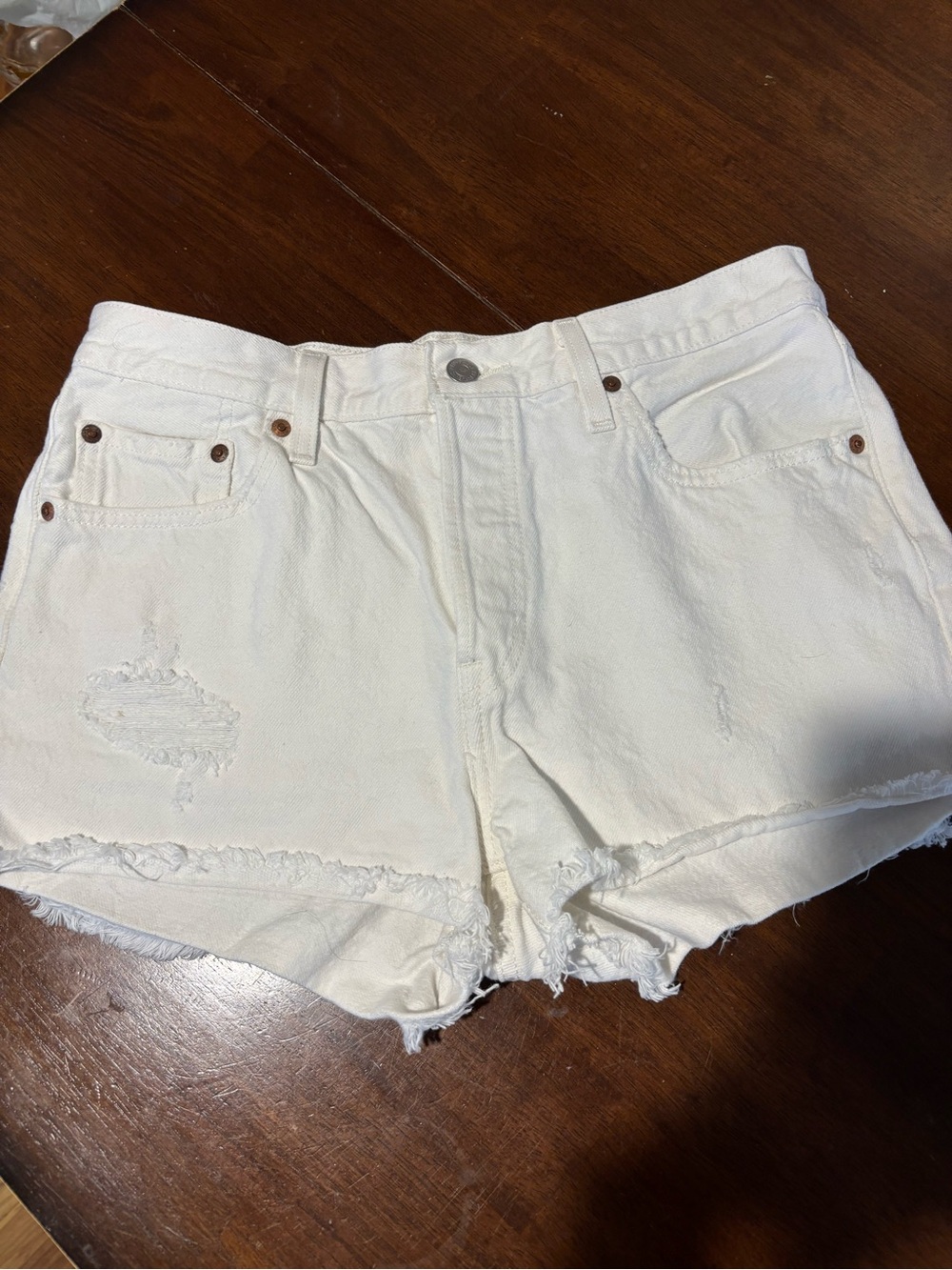 Levi White 501 Distressed Women's Denim Shorts With Button Closure